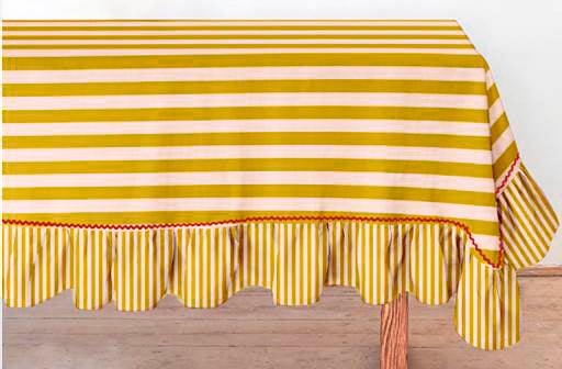 Striped tablecloth with ruffles