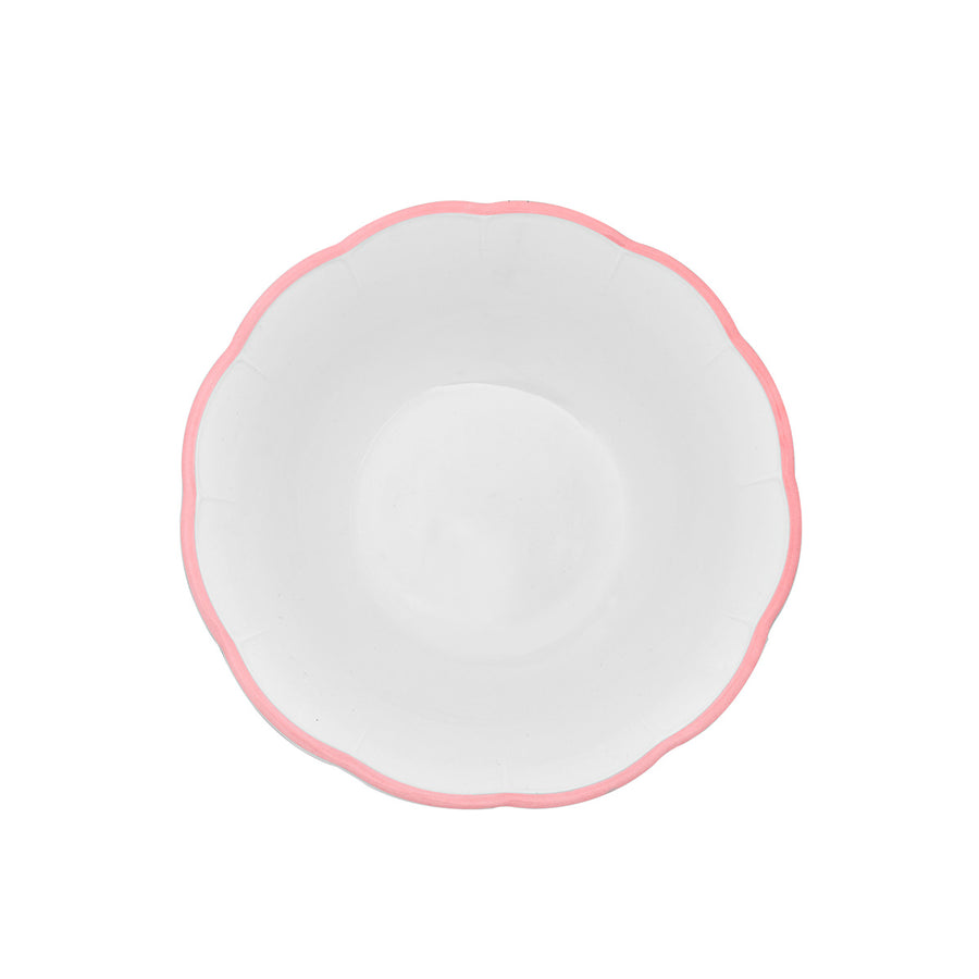 Large Salad Bowl with Pink Scalloped Edge